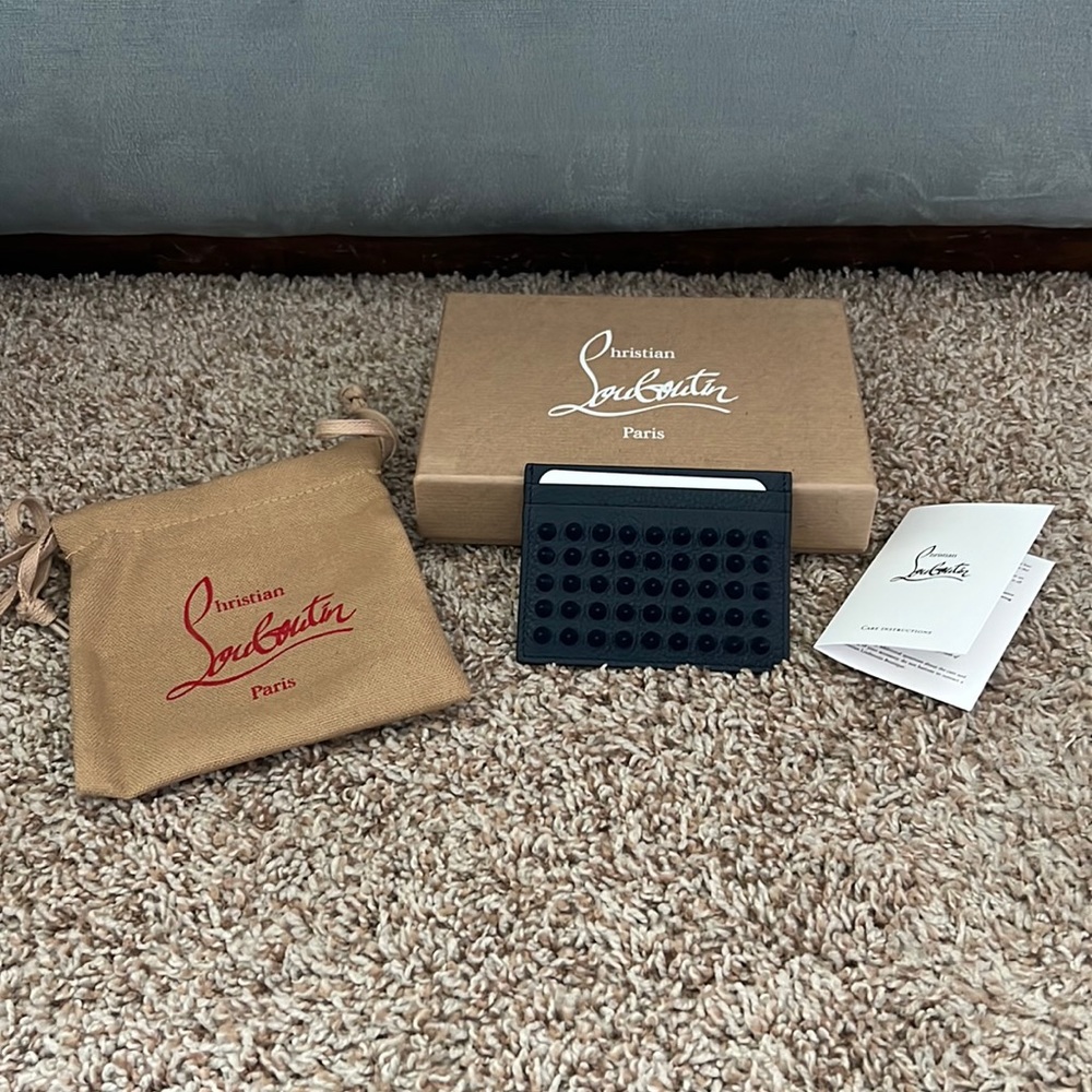 Christian Louboutin Kios M Leather Card Holder in Navy